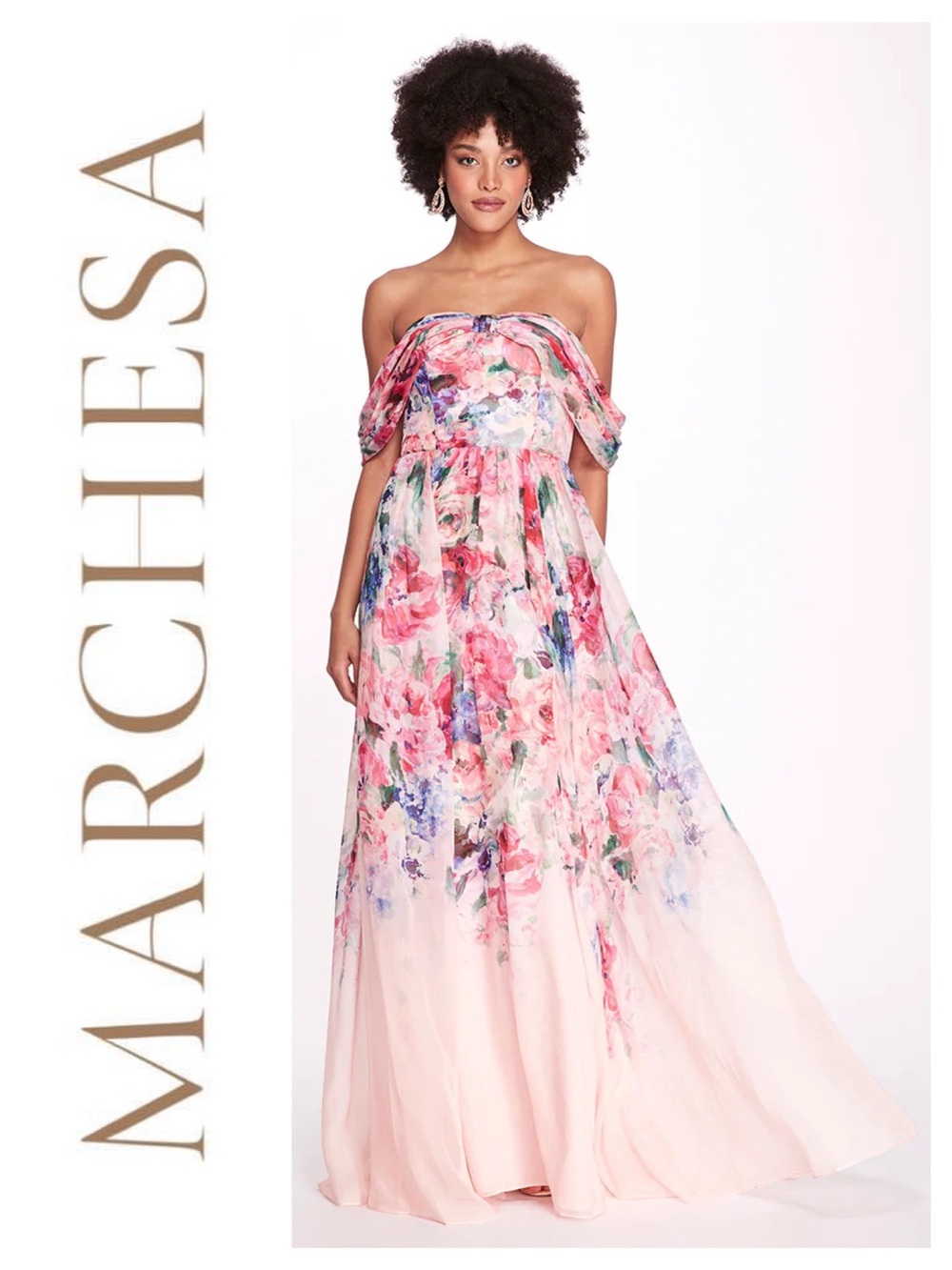 MARCHESA NOTTE Center Knot Chiffon Gown